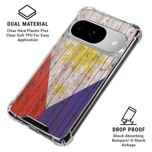 Philippines Flag Dark Wood Google Pixel 10 Clear Case
